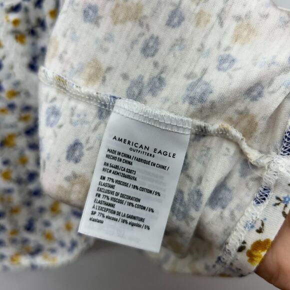 AEO American Eagle Blue White Flower Floral Print Sleeveless Tank Top XL - Picture 6 of 6